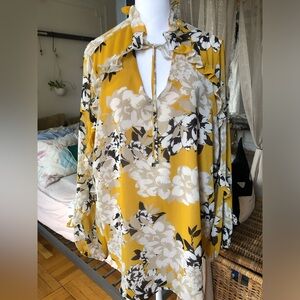 CALVIN KLEIN RUFFLE FLORAL BLOUSE 🌻